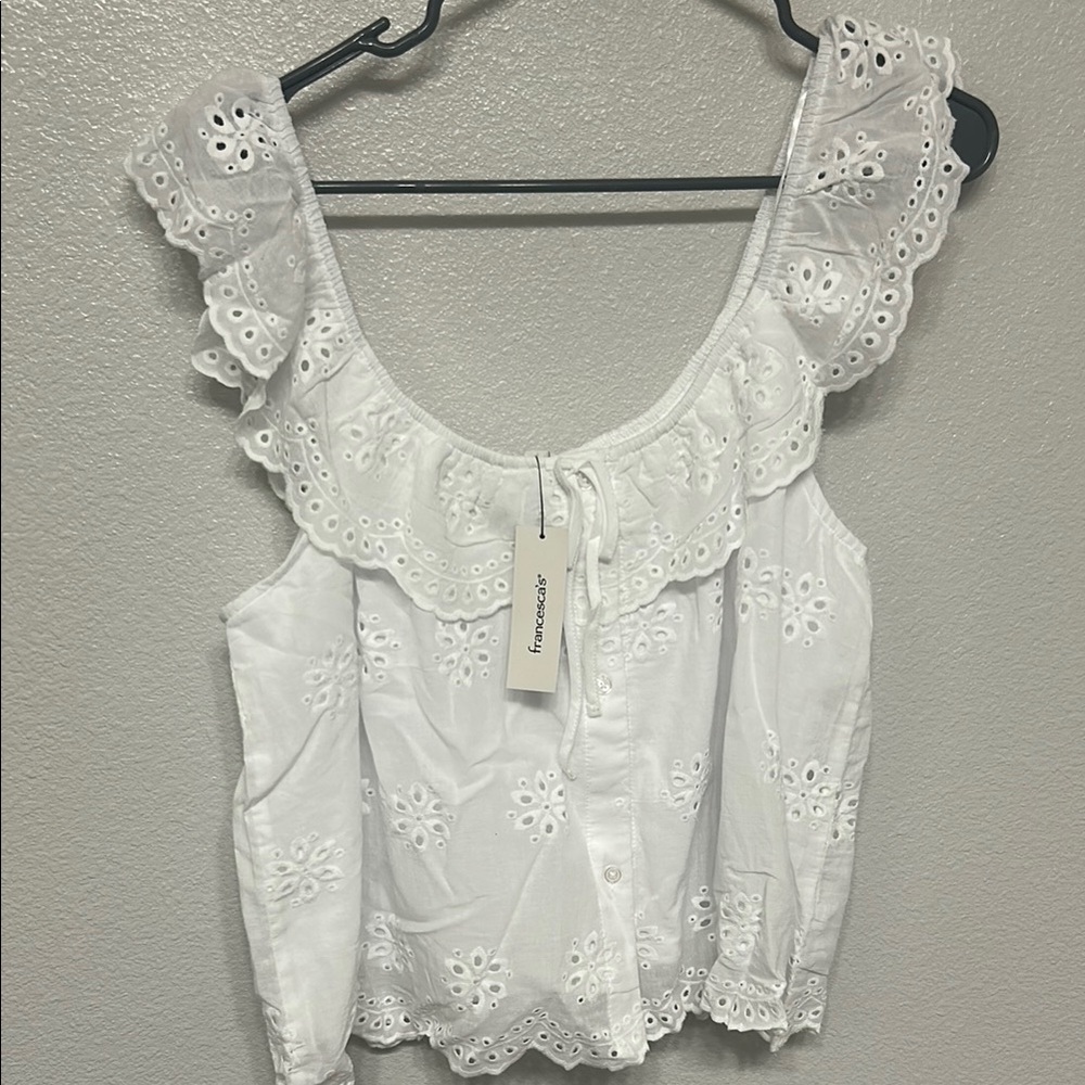 Francesca's Collections Cream Ruffled Bib Collar Blouse